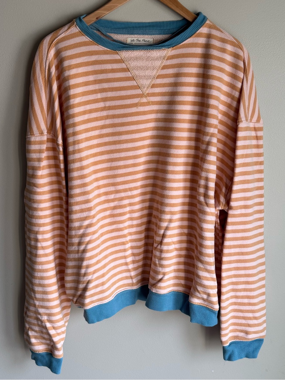 Free People Classic Striped Oversized Crewneck Latte Combo Size Medium - Picture 3 of 5
